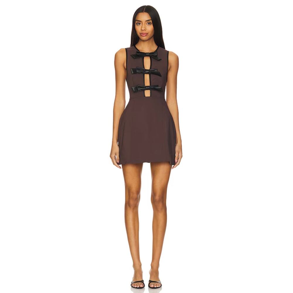 We Wore What Piped Peplum Mini Dress In Black And Brown Ponte size 2